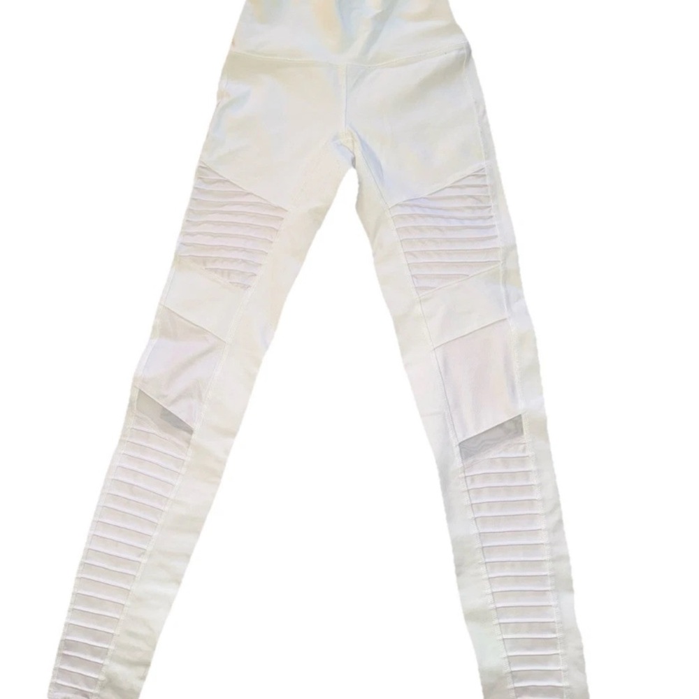 Alo Womens Yoga Luminous Leggings White Mesh High Waist Moto Size Medium